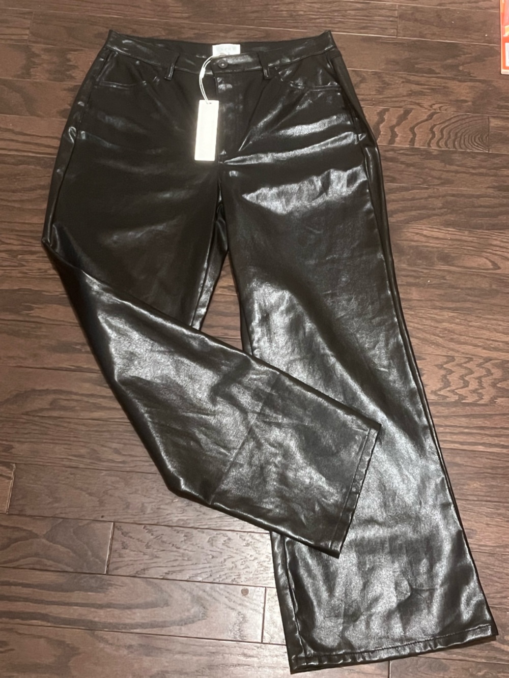 ๐ค NWT Everly Faux Leather Wide Leg Pants Size 12 | Glossy Black - Picture 5 of 9